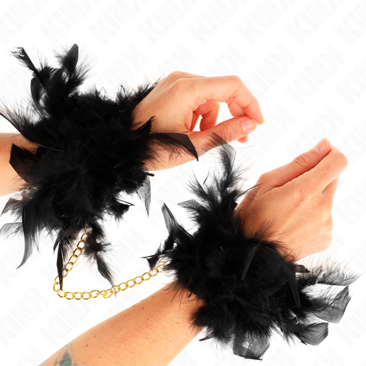 KINK - ESPOSAS DE PLUMAS NEGRO CON CADENA DORADA